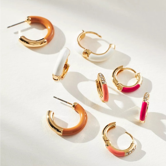 Anthropologie Jewelry - NWT Enamel Huggie Earrings, Set of 4, by Anthropologie